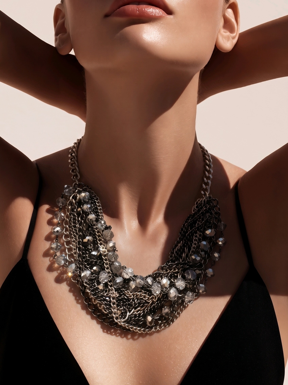 Simply Vera Multi-Chain Necklace with Faceted Beads - Silver